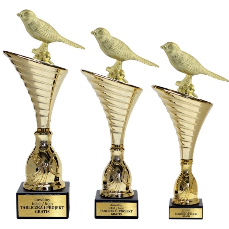 Komplet pucharów NT1000 z figurką kanarek hodowla zwierząt 29-26-25 cm