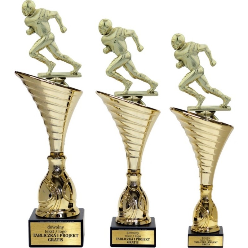 Zestaw pucharów NT1000 z figurką rugbysta rugby 33-30-29 cm