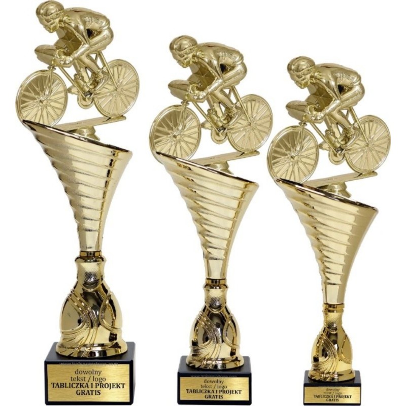 Zestaw pucharów NT1000 z figurką kolarz kolarstwo 33-30-29 cm