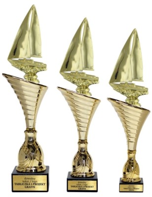 Złoty zestaw 3 pucharów z figurką żeglarstwo - Seria NT1000 do ponad 100 dyscyplin