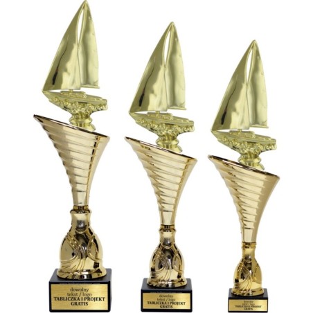 Złoty zestaw 3 pucharów z figurką żeglarstwo - Seria NT1000 do ponad 100 dyscyplin