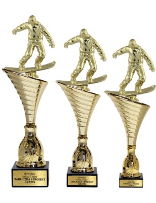 Złoty zestaw 3 pucharów z figurką snowboard - Seria NT1000 do ponad 100 dyscyplin