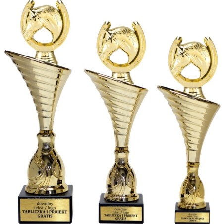 Złoty zestaw 3 pucharów z figurką jeździectwo - Seria NT1000 do ponad 100 dyscyplin