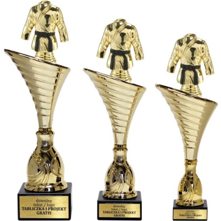 Złoty zestaw 3 pucharów z figurką karate- Seria NT1000 do ponad 100 dyscyplin
