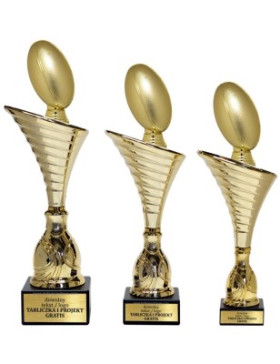 Złoty zestaw 3 pucharów z figurką futbol amerykański - Seria NT1000 do ponad 100 dyscyplin