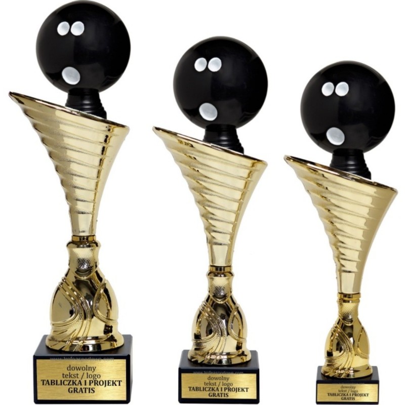 Komplet pucharów NT1000 z figurką kręgle bowling 31-28-27 cm