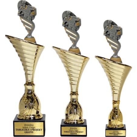 Złoty zestaw 3 pucharów z figurką rugby- Seria NT1000 do ponad 100 dyscyplin