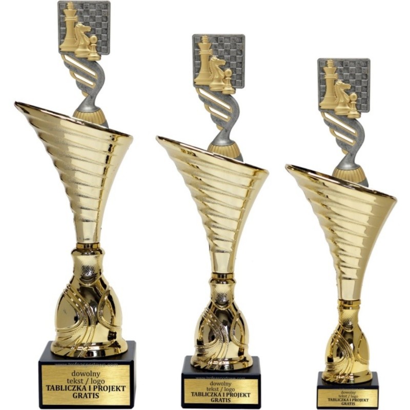 Komplet pucharów NT1000 z figurką szachownica szachy 34-31-30 cm