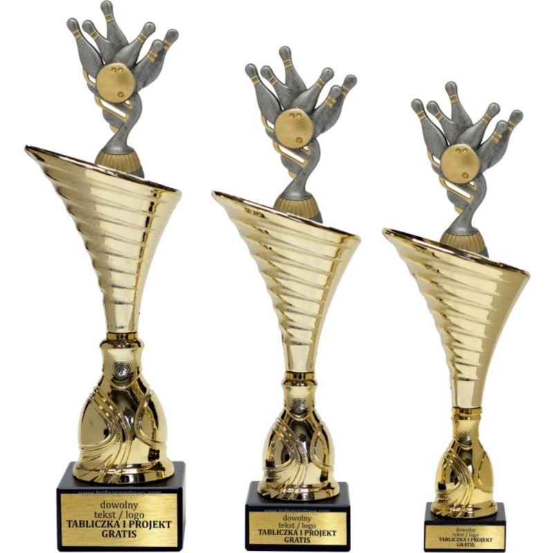 Komplet pucharów NT1000 z figurką kręgle bowling 34-31-30 cm