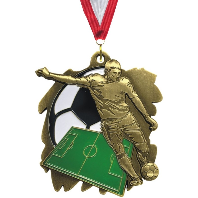 Medal M02 piłkarski sportowy + emalia, z wklejką i szeroką szarfą