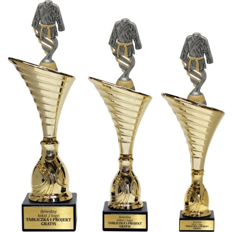 Zestaw pucharów NT1000 z figurką kimono karate sztuki walki 34-31-30 cm