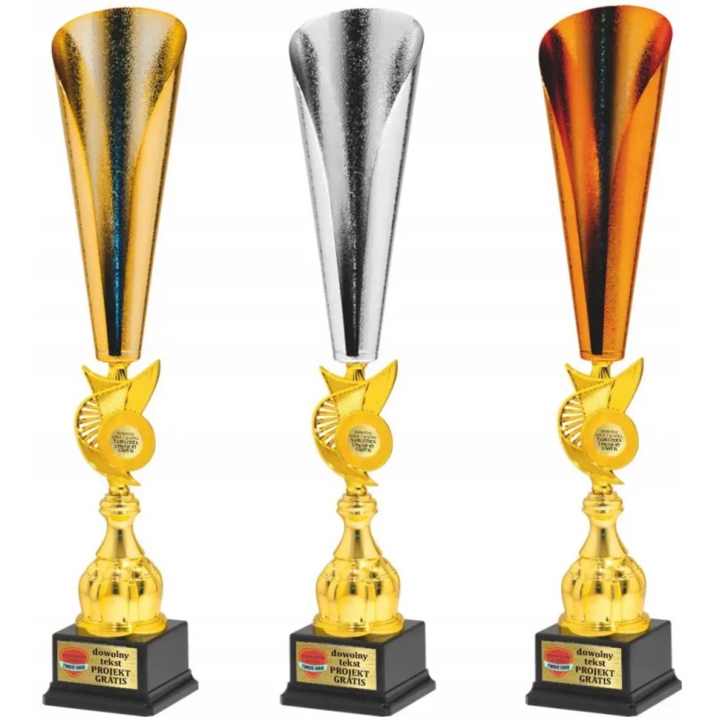 Zestaw Pucharów 26108 w 3 kolorach złoto srebro brąz 59 cm