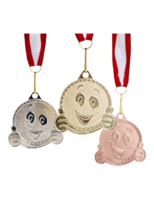Medal uśmiechnięta buźka 5cm z szarfą i personalizacją