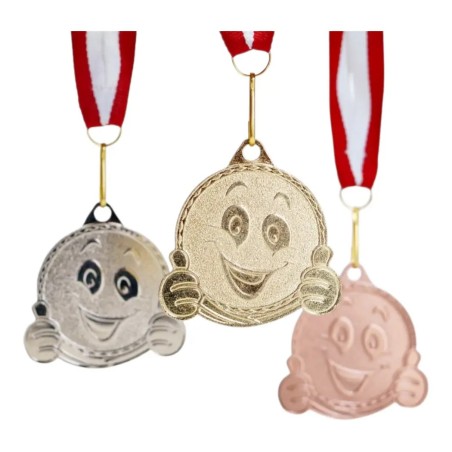 Medal uśmiechnięta buźka 5cm z szarfą i personalizacją