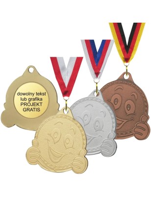 Medal uśmiechnięta buźka 5cm z szarfą i personalizacją