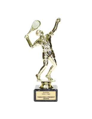 Złota statuetka A133 tenis ziemny tenisista na kamiennej podstawie z tabliczką