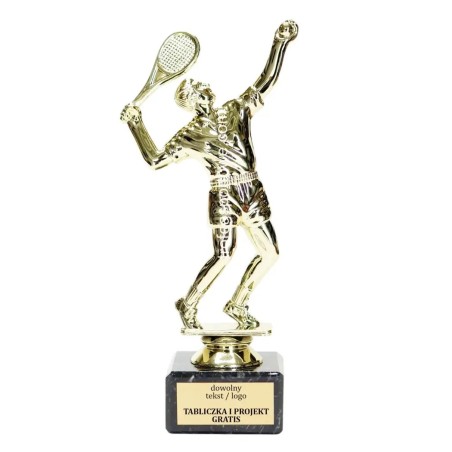 Złota statuetka A133 tenis ziemny tenisista na kamiennej podstawie z tabliczką