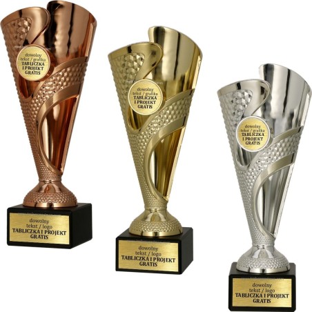 Puchar sportowy 9281 w kolorach podium z uchwytami