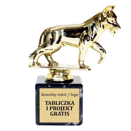 Złota statuetka psa owczarka Kynologia z grawerką