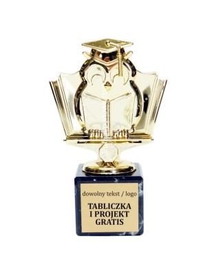 Złota statuetka edukacyjna dla nauczyciela i absolwenta w grawerką