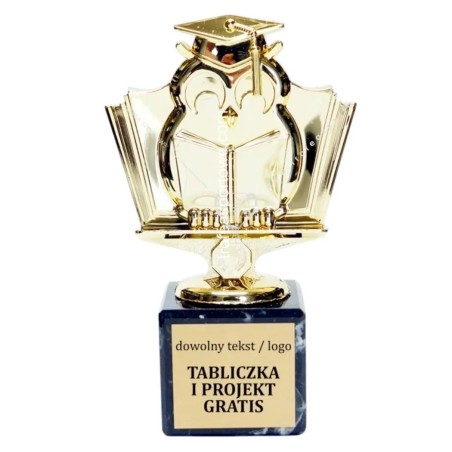 Złota statuetka edukacyjna dla nauczyciela i absolwenta w grawerką