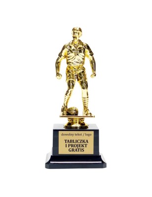 Złota statuetka dla najlepszego zawodnika MVP meczu na dużej podstawie z tabliczką