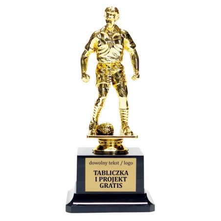 Złota statuetka dla najlepszego zawodnika MVP meczu na dużej podstawie z tabliczką