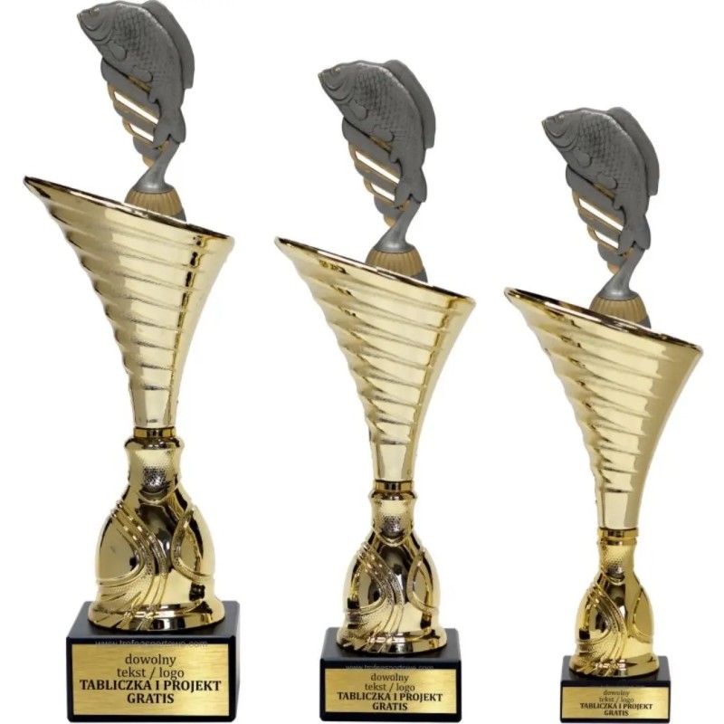 Komplet pucharów NT1000 z figurką ryba wędkarstwo 34-31-30 cm Komplet pucharów NT1000 z figurką ryba wędkarstwo 34-31-30 cm