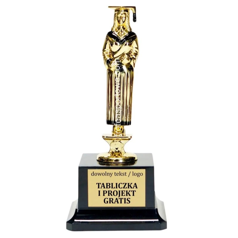 Efektowna Złota statuetka absolwentka edukacja F86