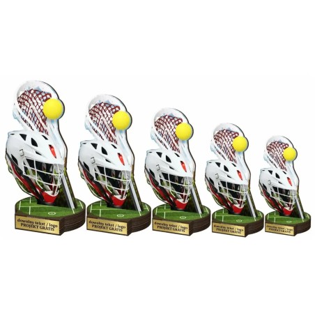 Drewniana statuetka sportowa lacrosse kask kij