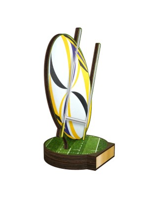 Statuetka drewniana - seria RW Rugby z piłką i bramką