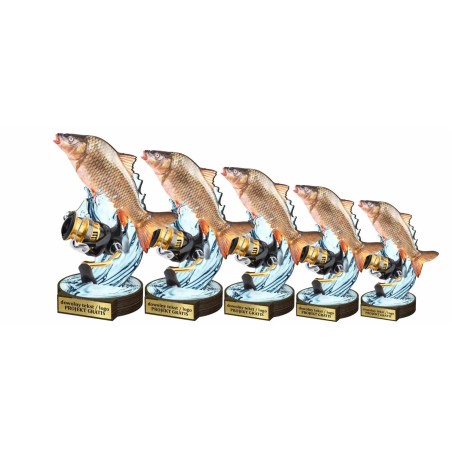 Drewniana statuetka wędkarstwo karp kołowrotek