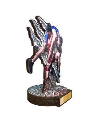 Statuetka drewniana - seria RW Drewniana statuetka Zapasy zawody zapaśnicze