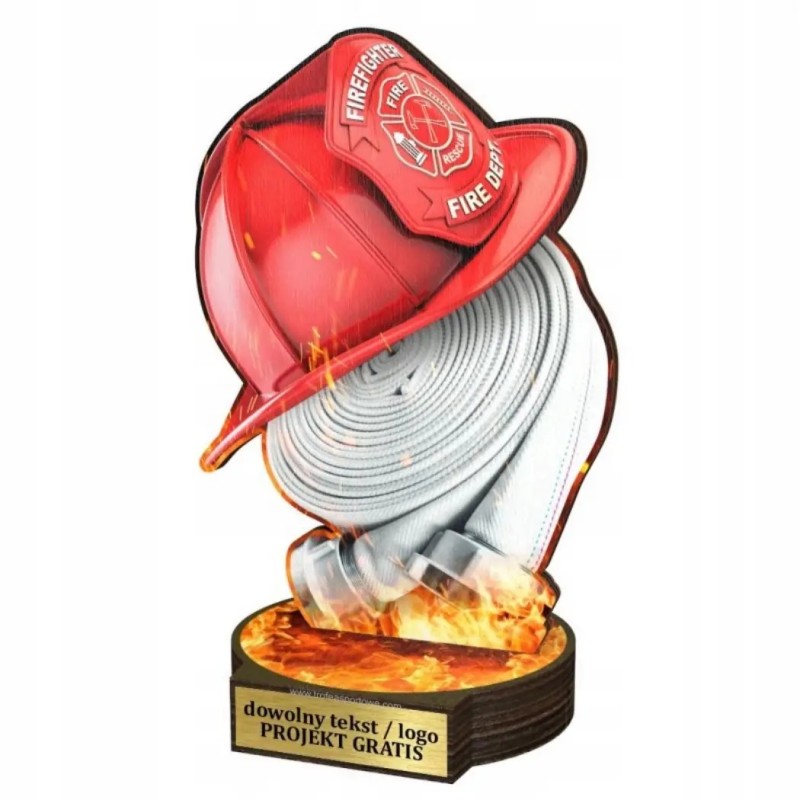 Drewniana statuetka Straż Pożarna trofeum dla strażaka