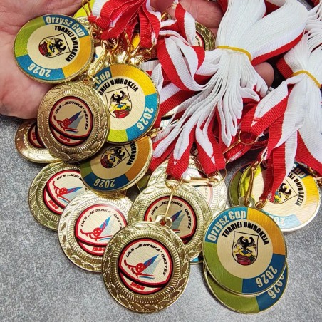medal szkolny dla dzieci 4cm z dwiema wklejkami i szarfą