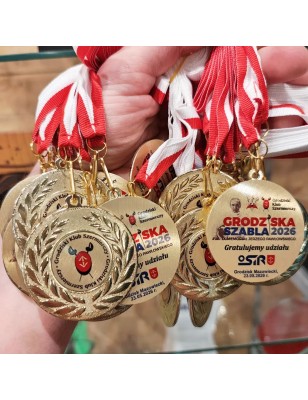Medal z laurem 5cm z nadrukiem i szarfą