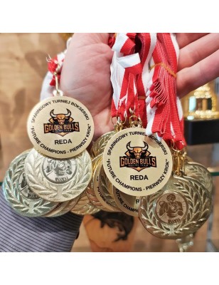 Medal z laurem 5cm z nadrukiem i szarfą