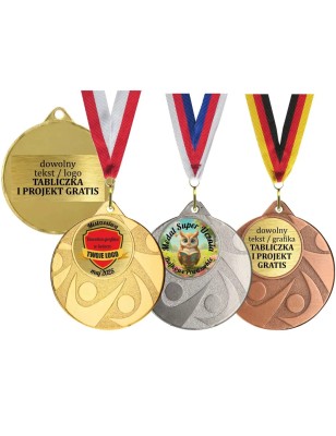 Medal z 5cm na turnieje i integracje z dwiema wklejkami i szarfą w cenie medalu