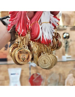 Medal sportowy 1 2 3 dla dzieci z szarfą i wklejką