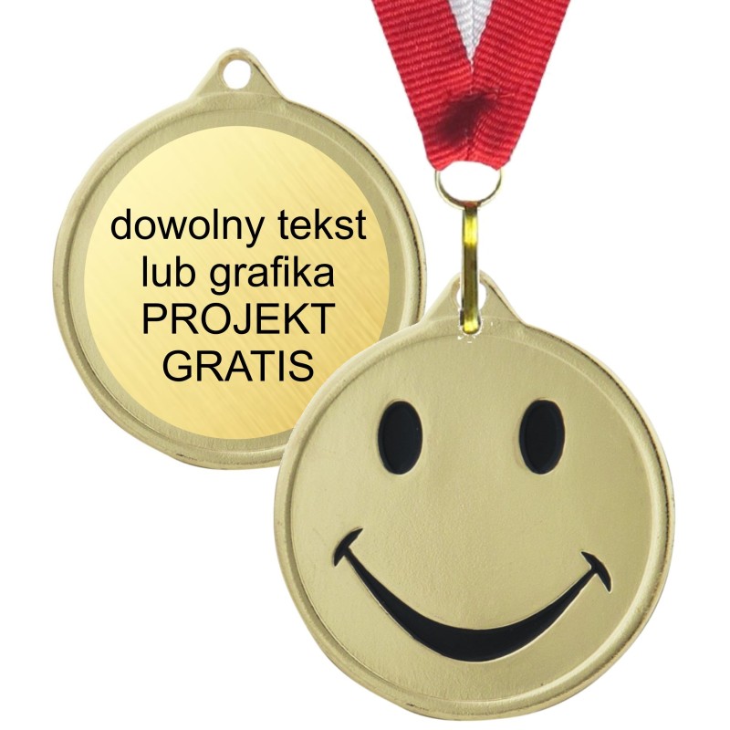 Medal urodzinowy SMILE Dzień Dziecka 4,5cm z grawerem i szarfą Medal urodzinowy SMILE Dzień Dziecka 4,5cm z grawerem i szarfą