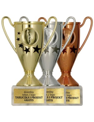 Puchar sportowy 9039 w kolorach podium z gwiazdami