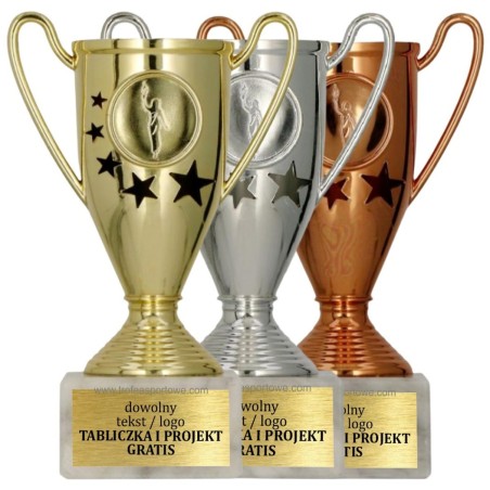 Puchar sportowy 9039 w kolorach podium z gwiazdami