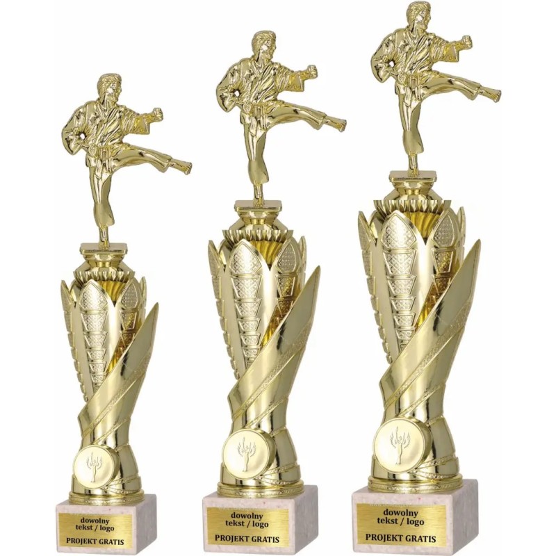 Zestaw pucharów S630 z figurką KARATE 36-33-30 cm F10 Zestaw pucharów S630 z figurką KARATE 36-33-30 cm F10