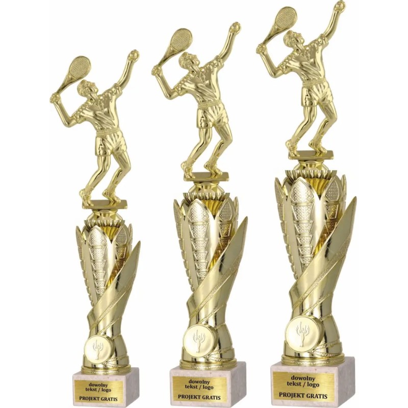 Zestaw pucharów S630 z figurką TENIS ZIEMNY Mężczyzn 40-37-34 cm A133 Zestaw pucharów S630 z figurką TENIS ZIEMNY Mężczyzn 40-37-34 cm A133