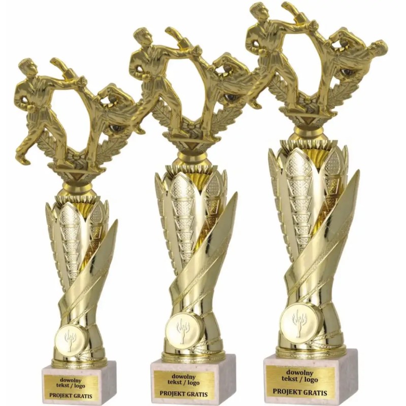 Zestaw pucharów S630 z figurką KARATE 36-33-30 cm A47 Zestaw pucharów S630 z figurką KARATE 36-33-30 cm A47