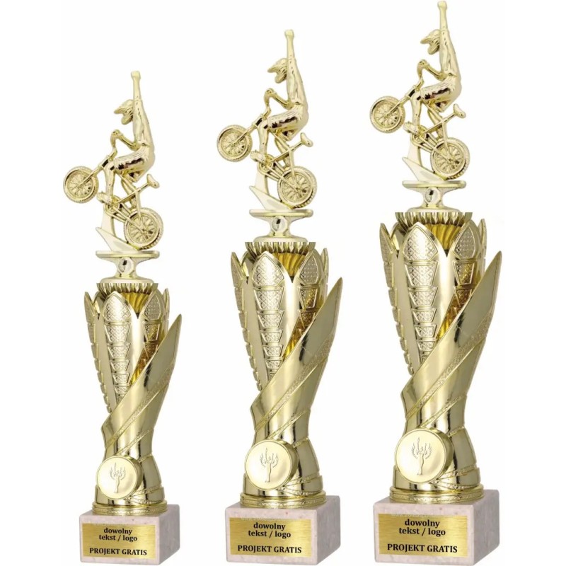 Zestaw pucharów S630 z figurką KOLARSTWO BMX 37-34-31 cm A66 Zestaw pucharów S630 z figurką KOLARSTWO BMX 37-34-31 cm A66
