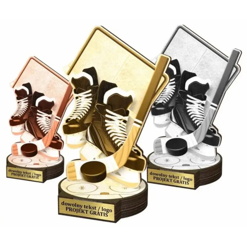 Zestaw statuetek złoto/srebro/brąz HOKEJ 30-25-22cm Zestaw statuetek złoto/srebro/brąz HOKEJ 30-25-22cm
