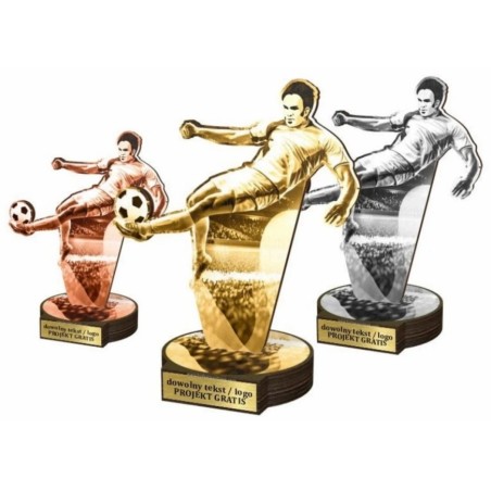 Zestaw statuetek złoto/srebro/brąz PIŁKA NOŻNA Strzelec 30-25-22cm