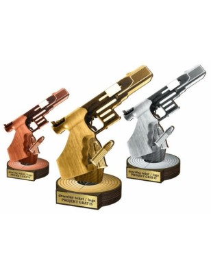 Zestaw statuetek złoto/srebro/brąz STRZELECTWO Pistolet 30-25-22cm