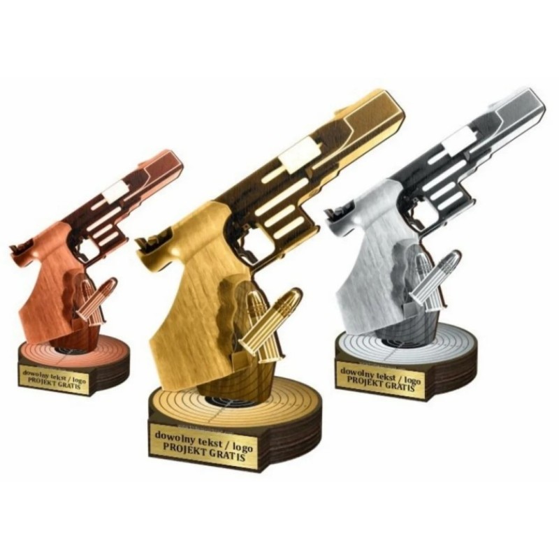 Zestaw statuetek złoto/srebro/brąz STRZELECTWO Pistolet 30-25-22cm Zestaw statuetek złoto/srebro/brąz STRZELECTWO Pistolet 30-25-22cm